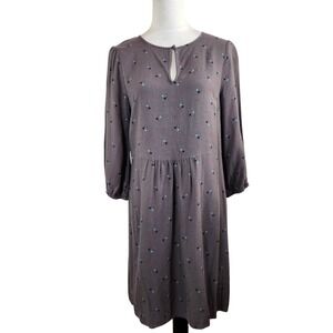 Boden Women's Dress US 6 UK‎ 10 Gray Floral Print Long Sleeve Keyhole Casual